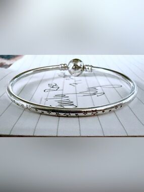 Authentic Pandora Sterling Silver Galaxy Bangle with CZ Stars Clasp